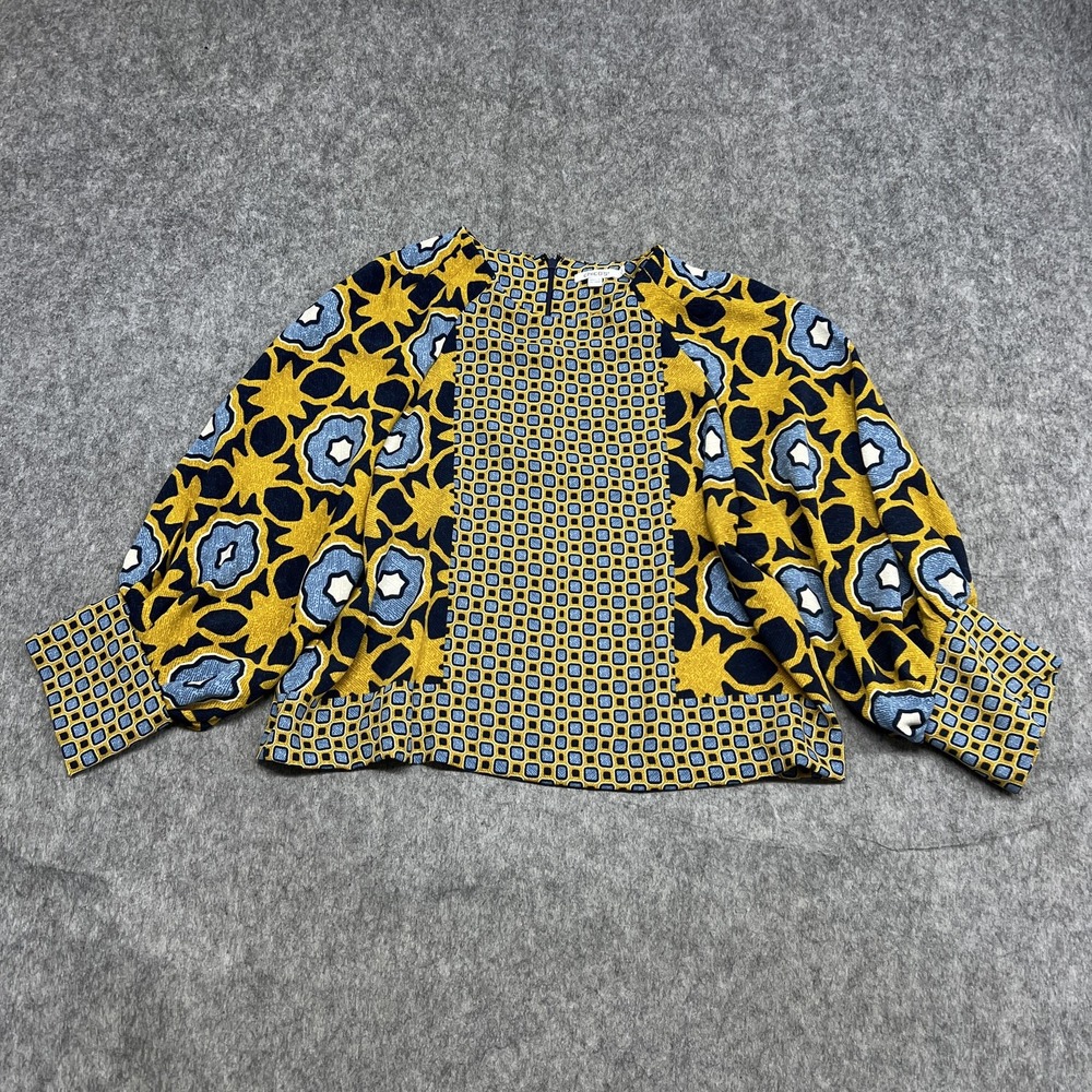 Chico's Yellow navy blue patterned blouse